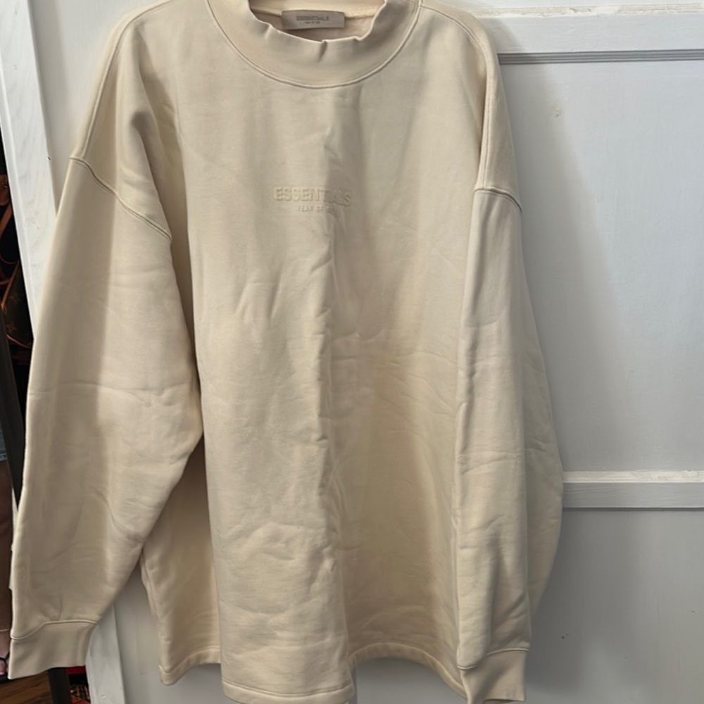 Essentials Embossed Logo Crewneck Sweatshirt in Cream